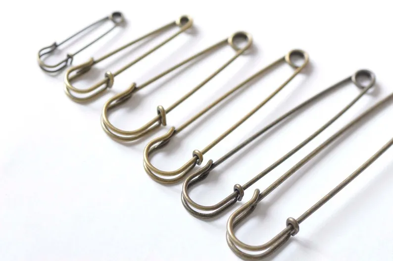 10 pcs Antique Bronze Kilt Pin Safety Pins Broochs 40mm/45mm/50mm/55mm/70mm/100mm
