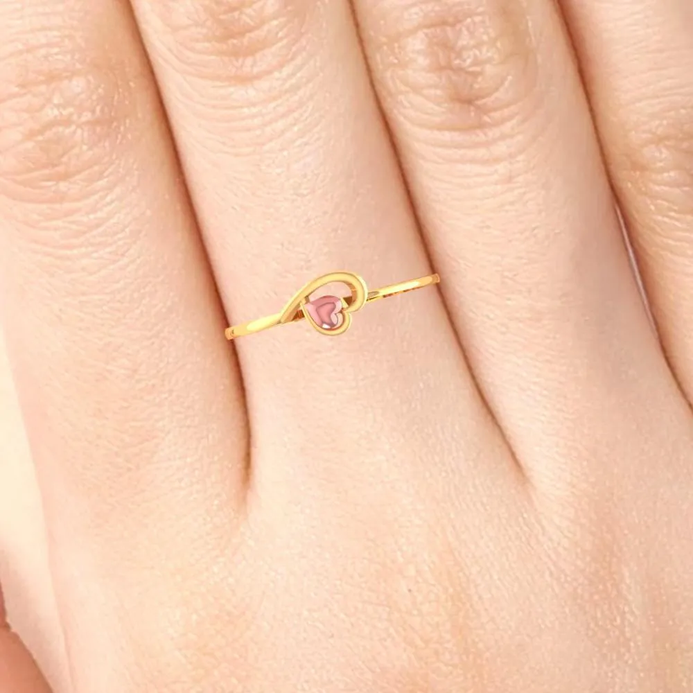 14k Pink Heart In A Heart Gold Ring