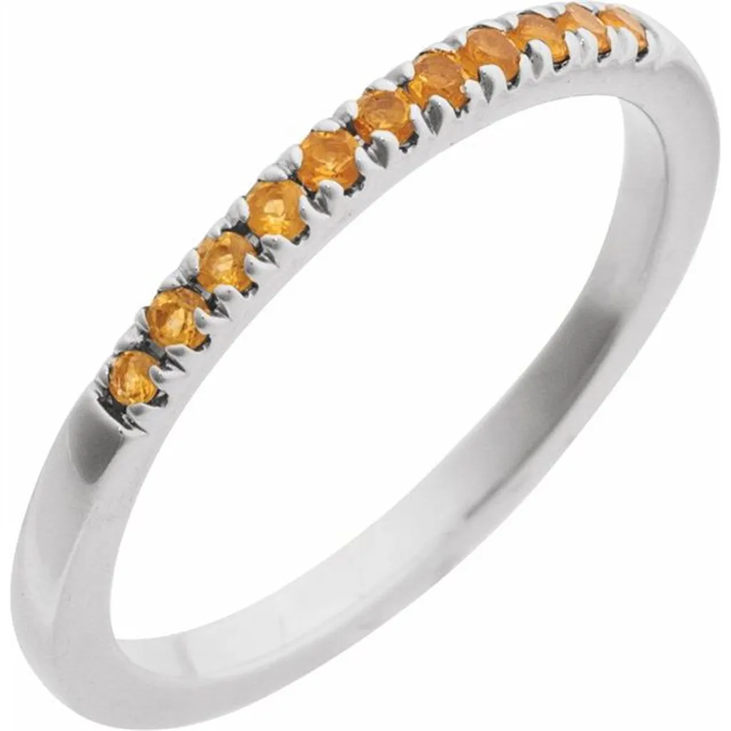 14K White Gold November Birthstone Round Citrines Band Ring