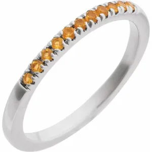 14K White Gold November Birthstone Round Citrines Band Ring