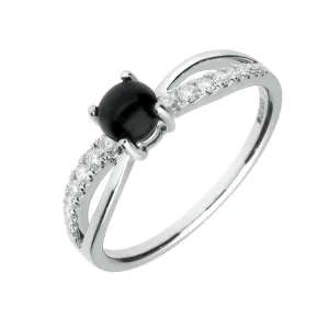 18ct White Gold Whitby Jet and 0.20ct Diamond Round Split Shoulder Ring