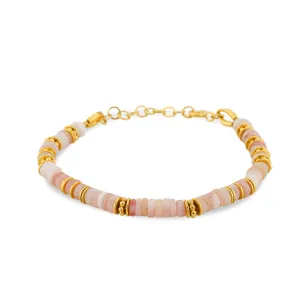 18k yellow gold pearl bracelet assembled with pink opal