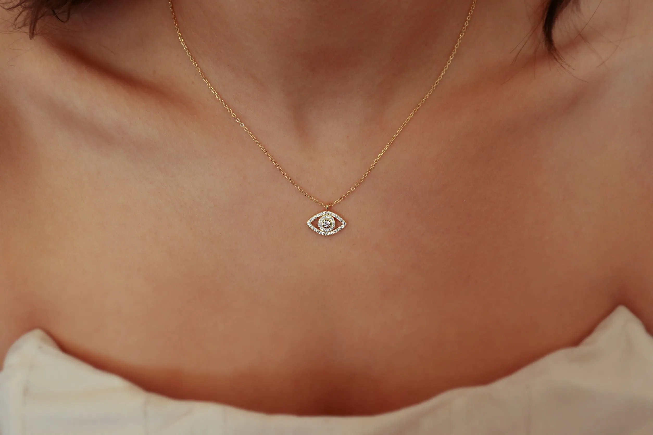 18k/925 Vermeil Evil Eye CZ Necklace