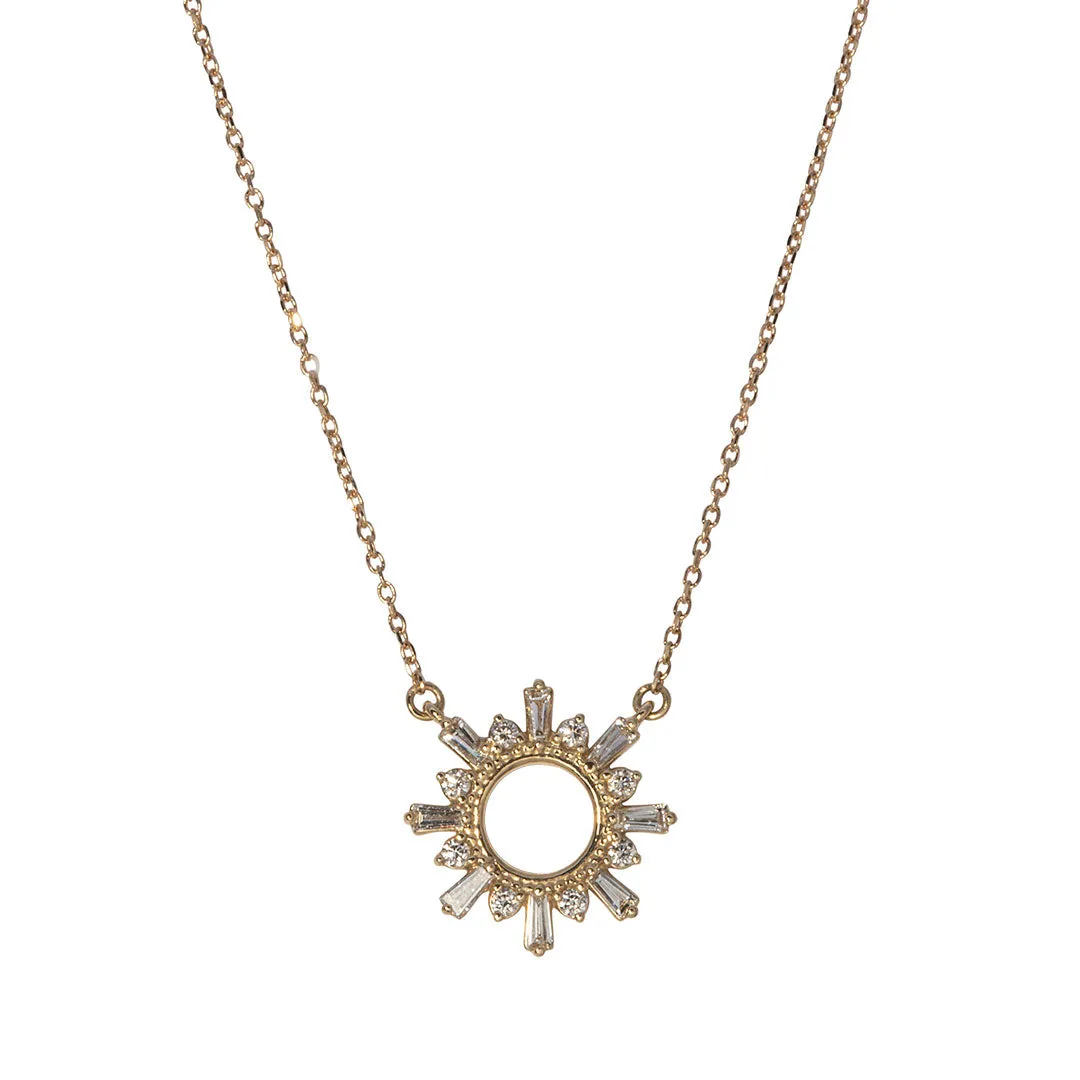 .37ct Diamond Sunburst 14K Yellow Gold Pendant Necklace