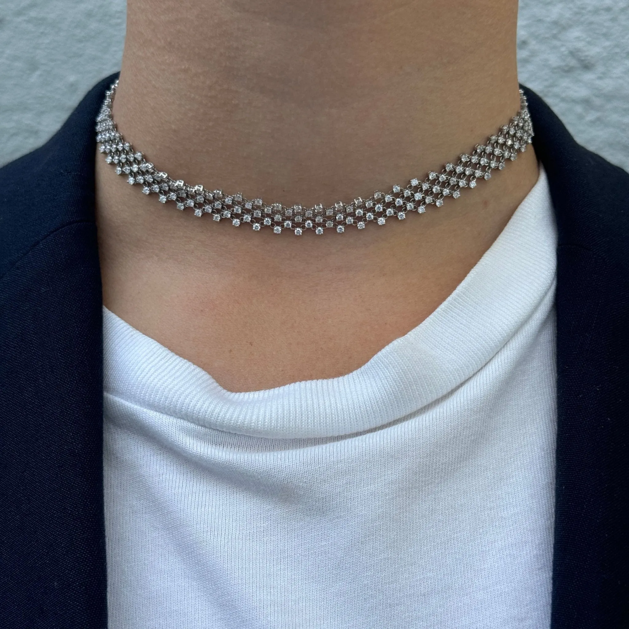 5ctw Diamond 18K White Gold Mesh Choker Necklace