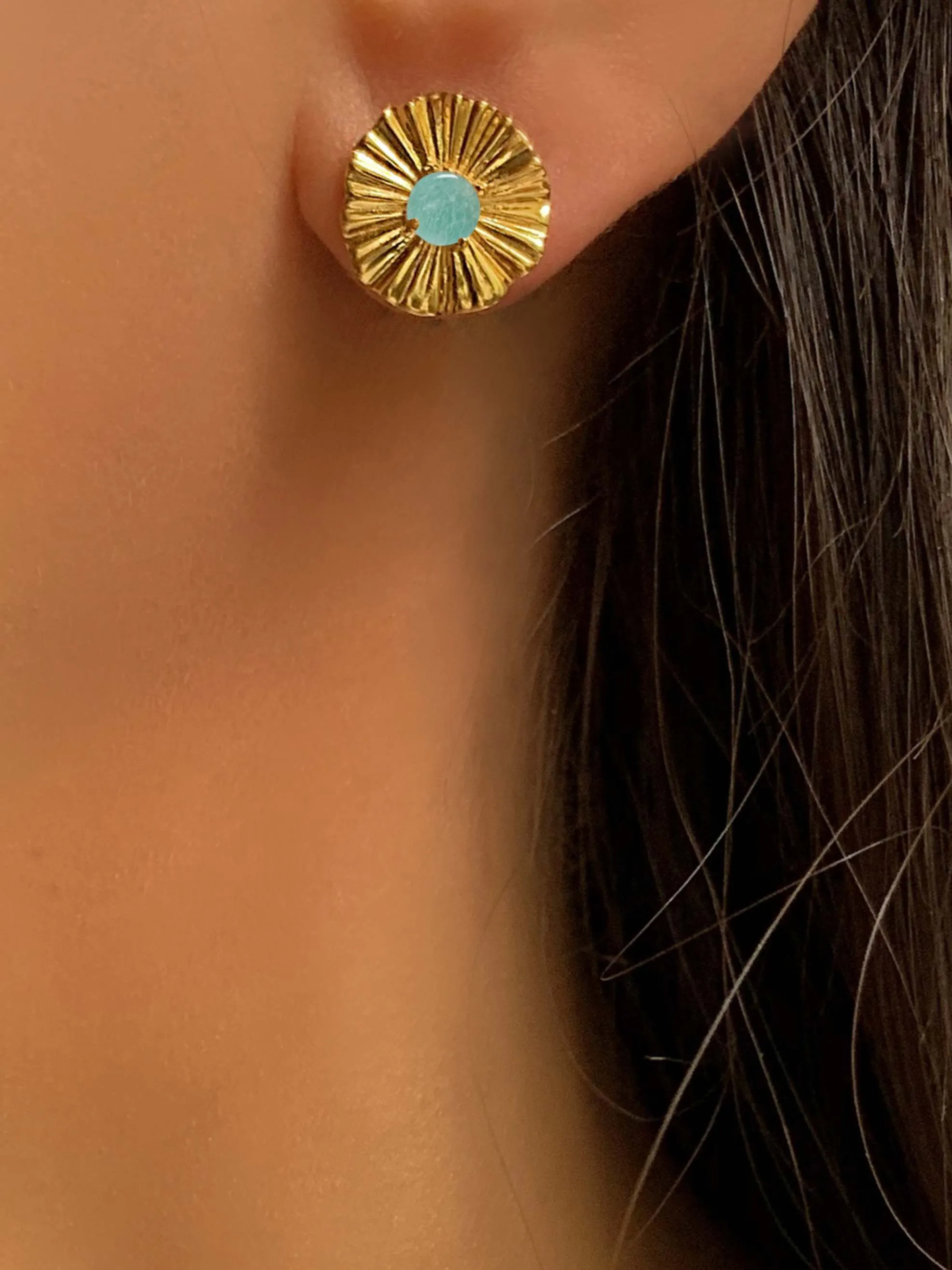 925 Silver earrings with 18k yellow gold plating and green Amazonite