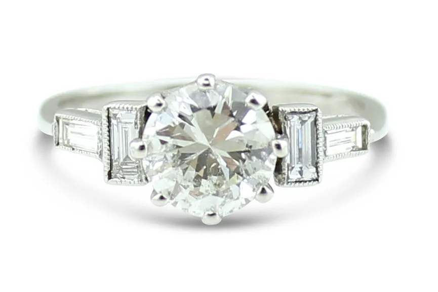 Art Deco Diamond Solitaire Ring Platinum 1.17ct   0.25ct