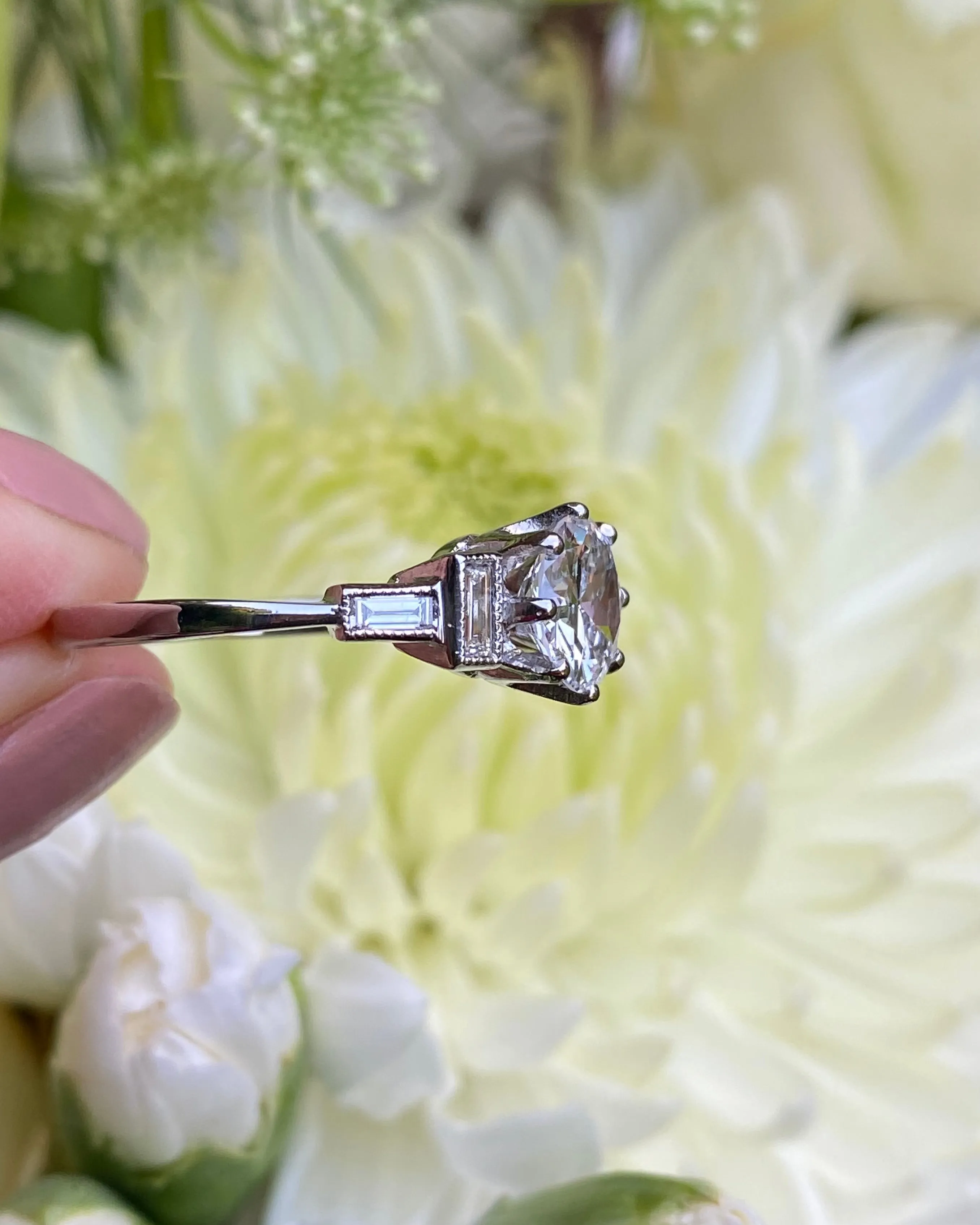 Art Deco Diamond Solitaire Ring Platinum 1.17ct   0.25ct