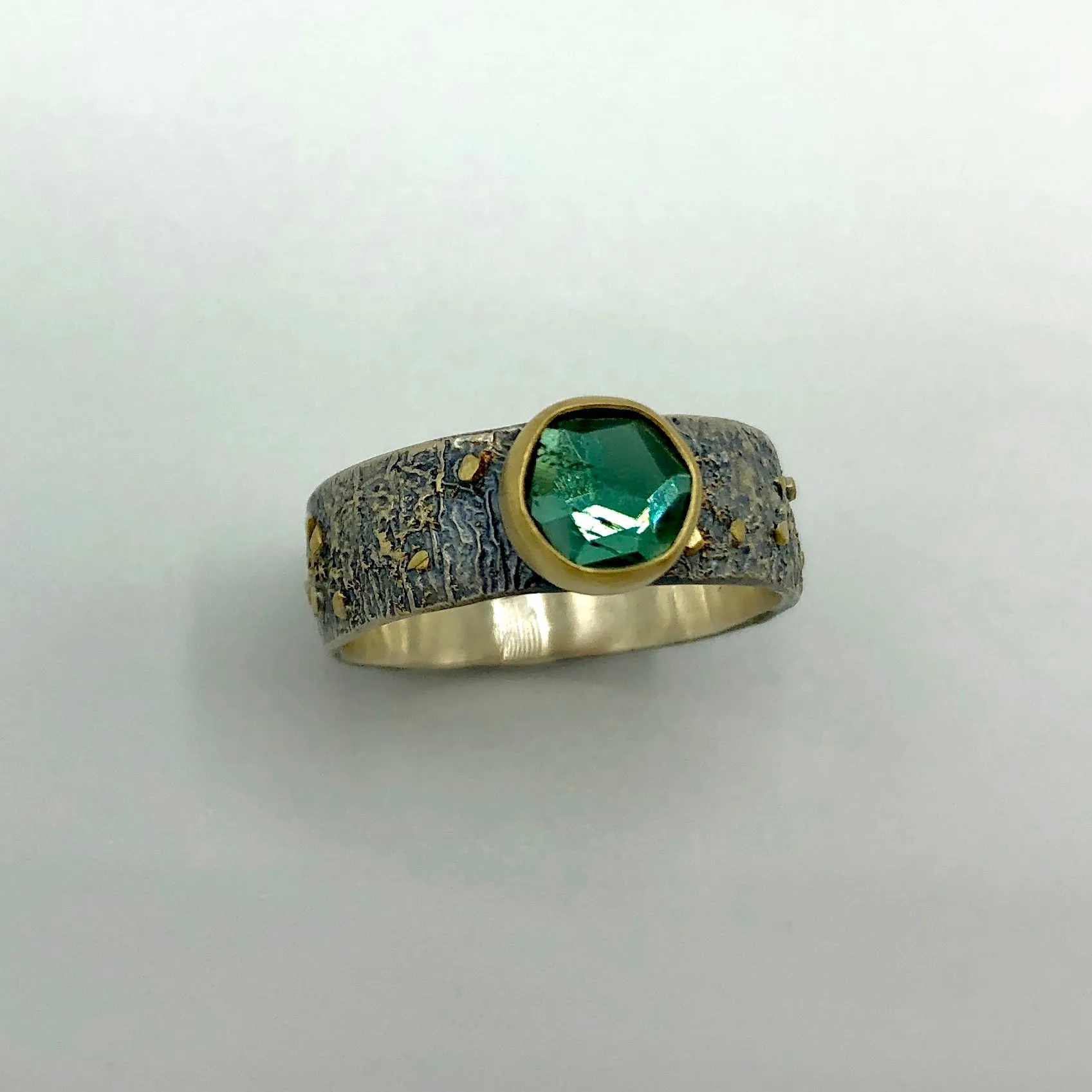 Brazilian Rose Cut Emerald Green Tourmaline Ring
