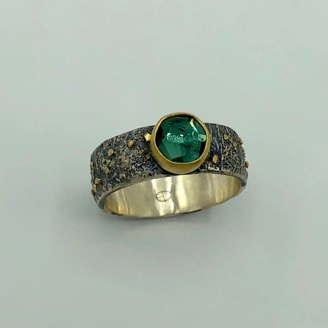 Brazilian Rose Cut Emerald Green Tourmaline Ring