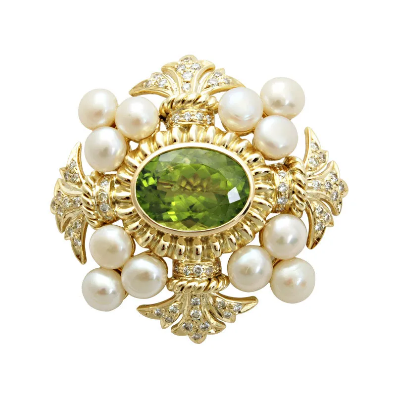 Brooch - Peridot, Pearl and Diamond