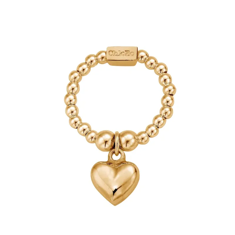 ChloBo Gold Plated Sterling Silver Mini Puffed Heart Stretch Ring
