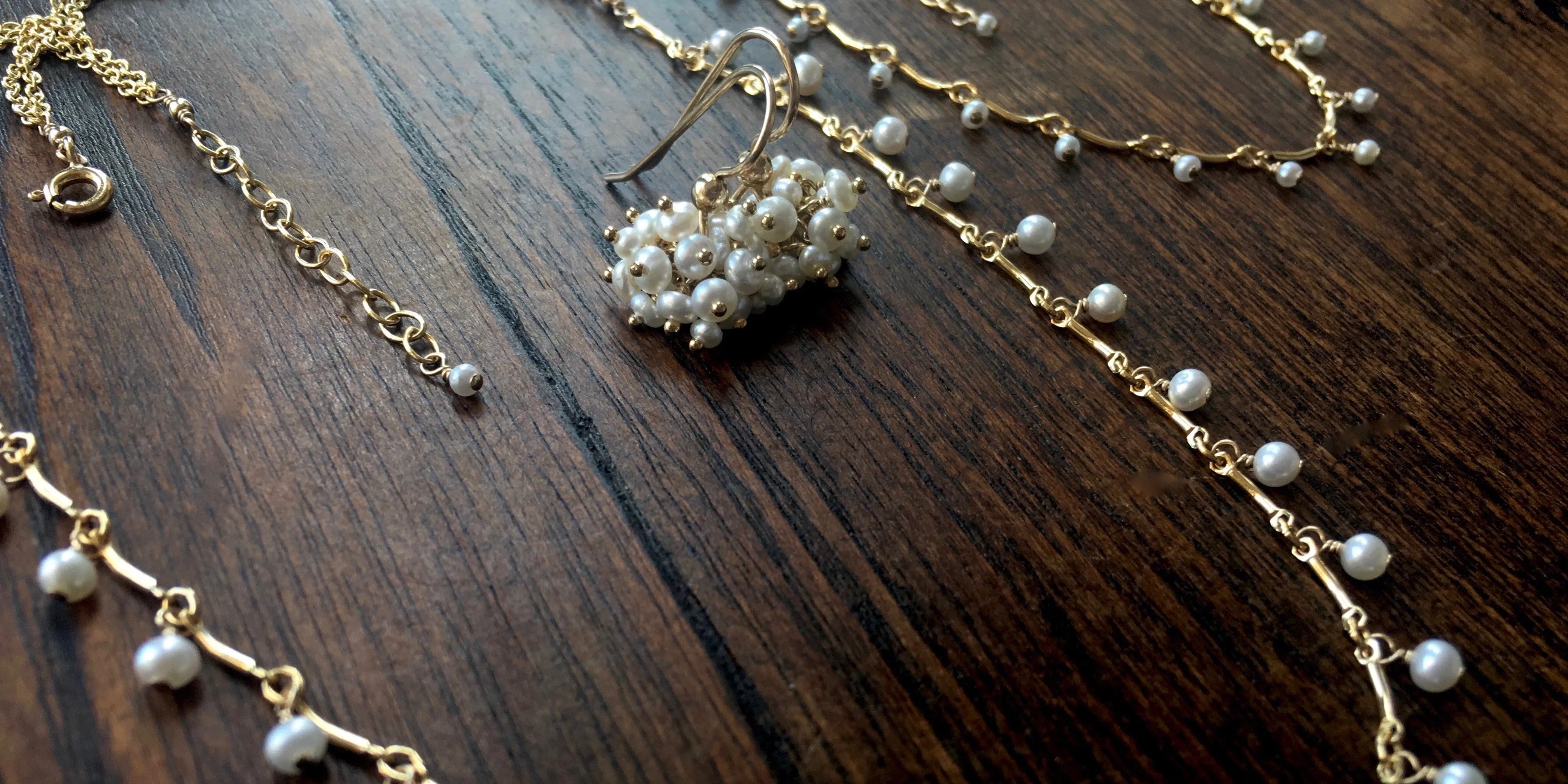 Claudia -  White Freshwater Pearls, 14k Gold Filled Cluster Earrings