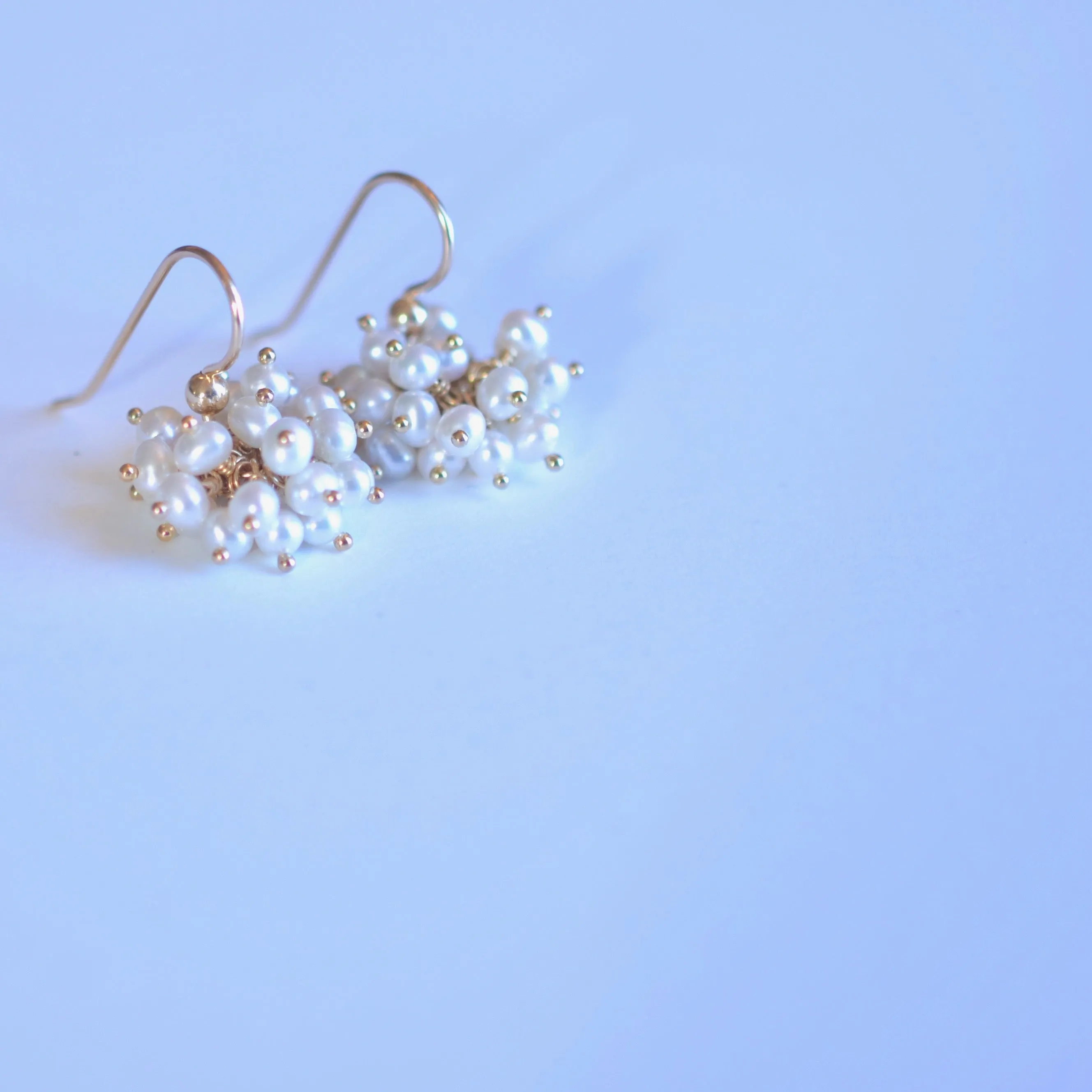 Claudia -  White Freshwater Pearls, 14k Gold Filled Cluster Earrings