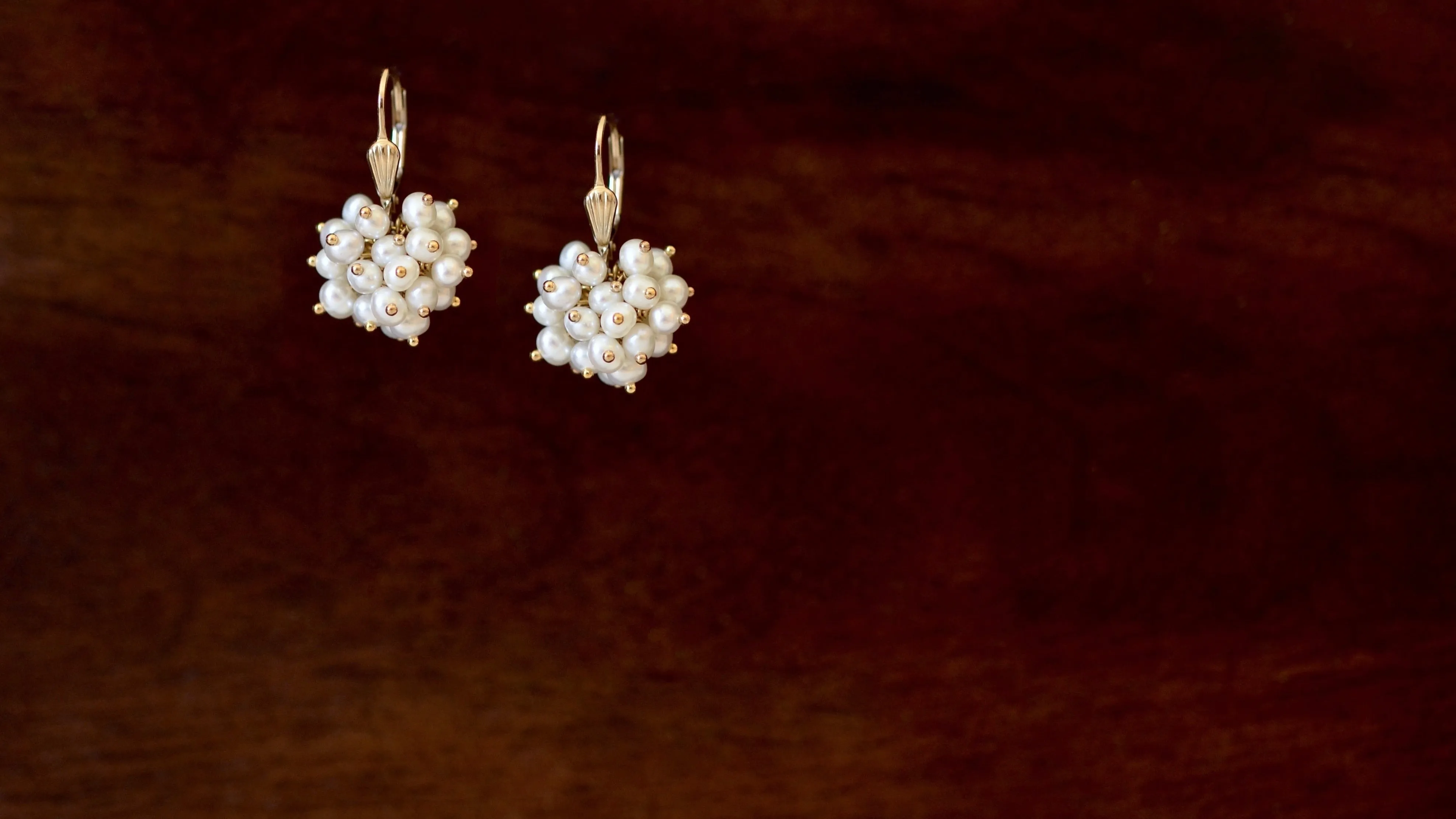 Claudia -  White Freshwater Pearls, 14k Gold Filled Cluster Earrings