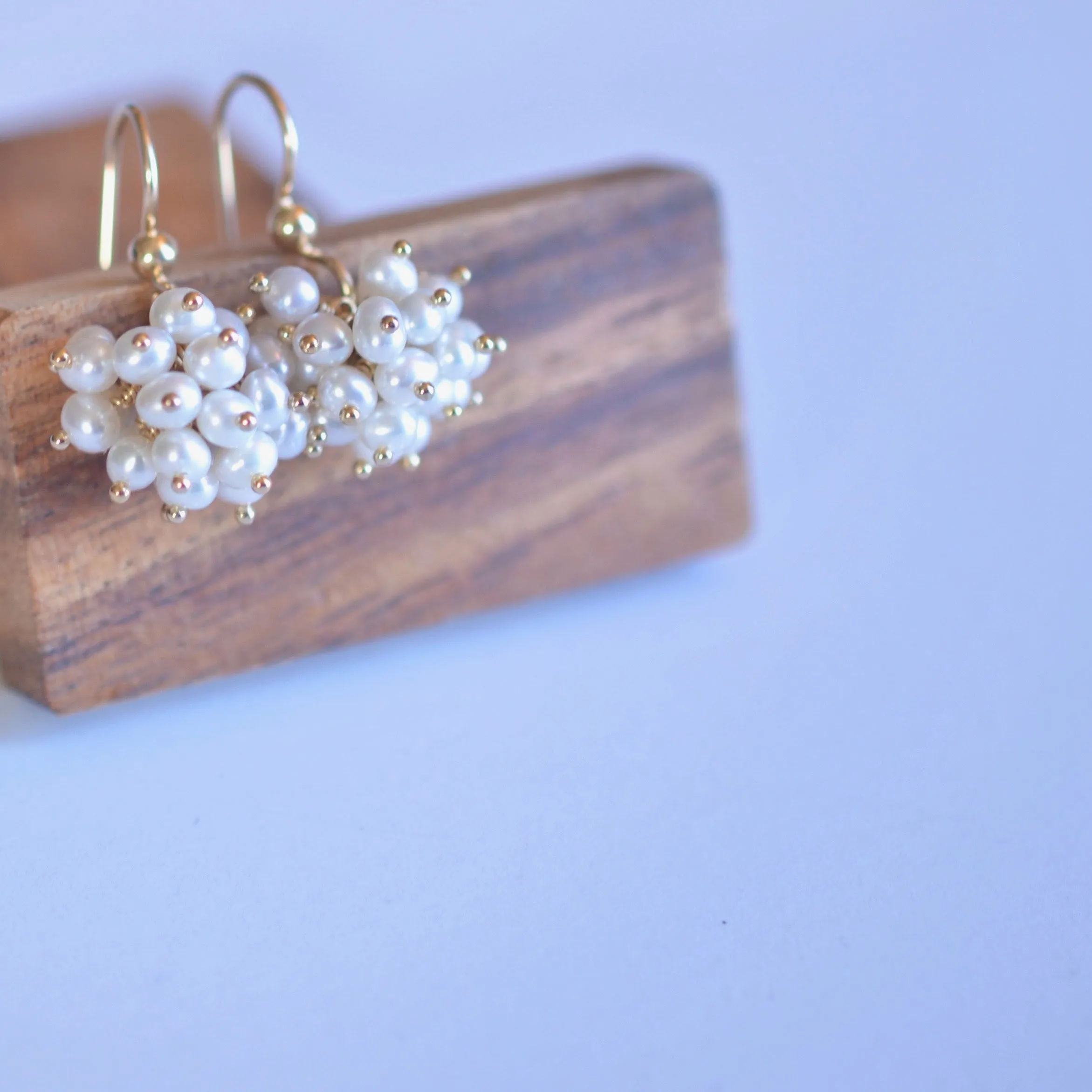 Claudia -  White Freshwater Pearls, 14k Gold Filled Cluster Earrings