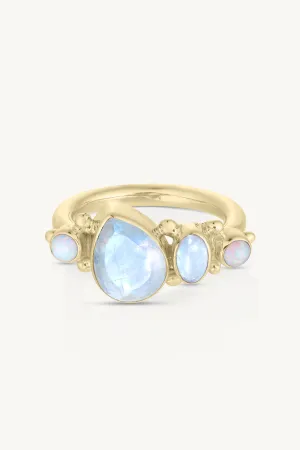 Cluster Moonstone & Opal Gold Ring