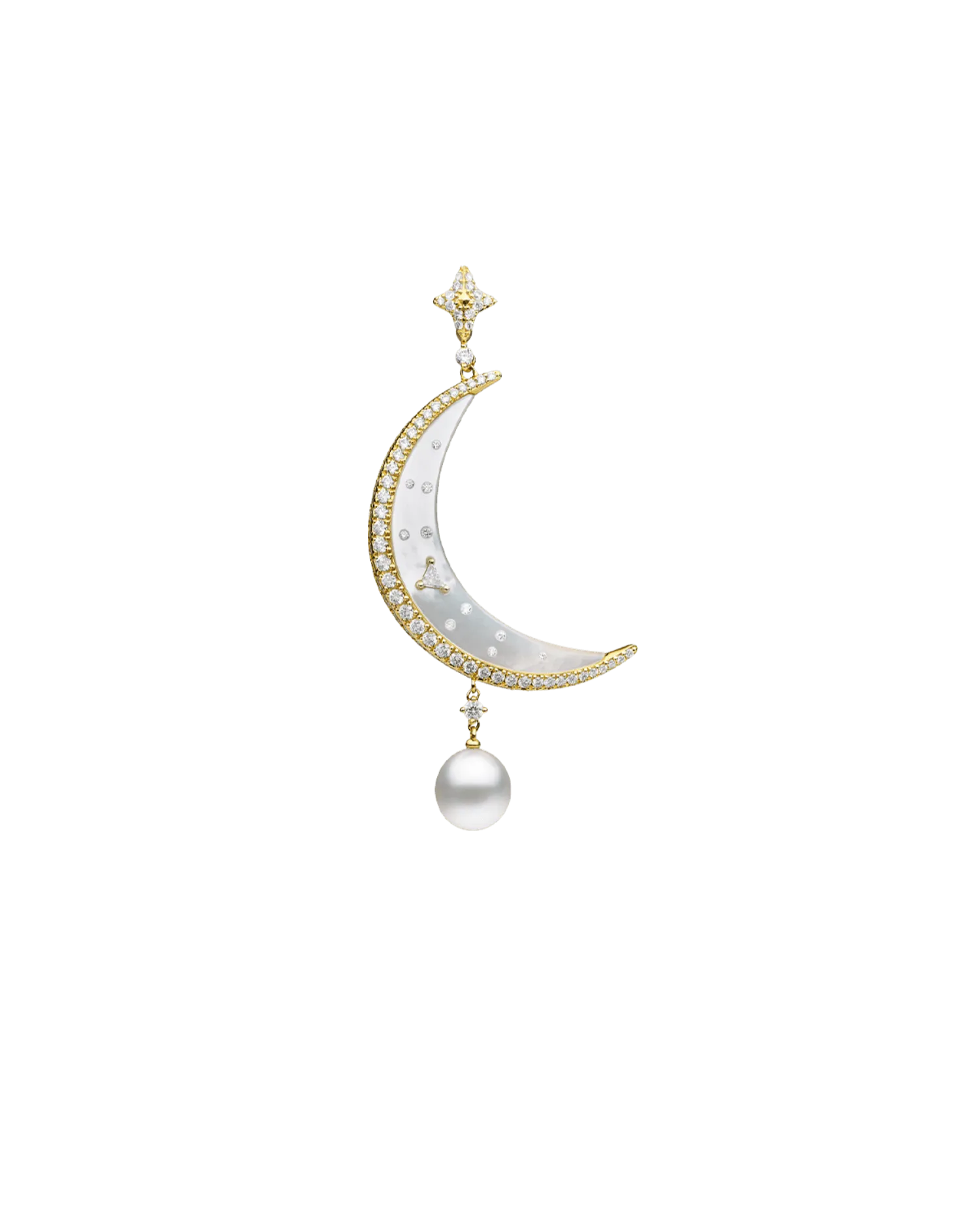 Crescent Moon Pearl Pendant | 7mm Keshi Pearl, Diamonds, and Yellow Gold