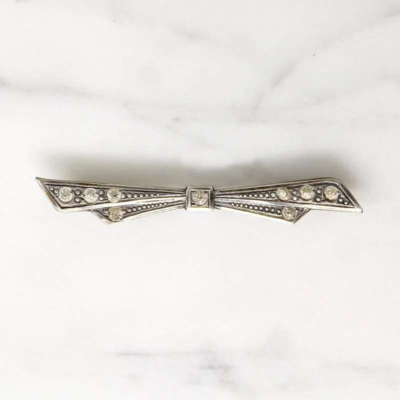 Crisp Little Paste-Spangled Bow Brooch