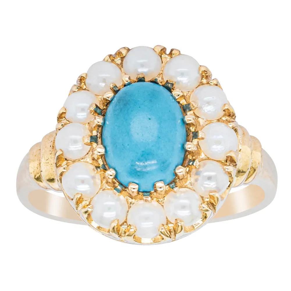 Deja Vu 9ct Yellow Gold Turquoise & Pearl Ring