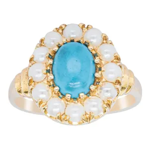 Deja Vu 9ct Yellow Gold Turquoise & Pearl Ring