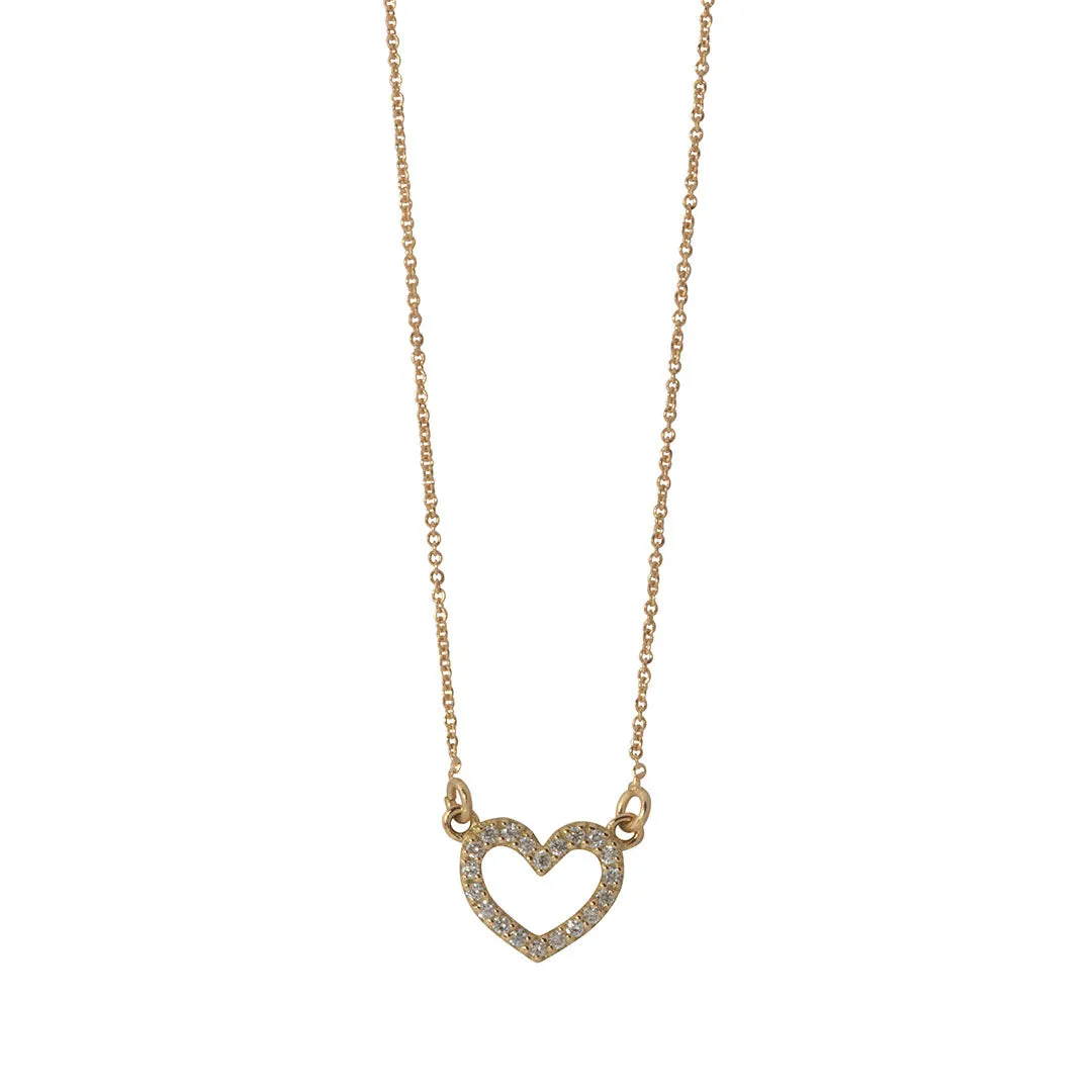 Diamond 18K Gold Small Open Heart Necklace