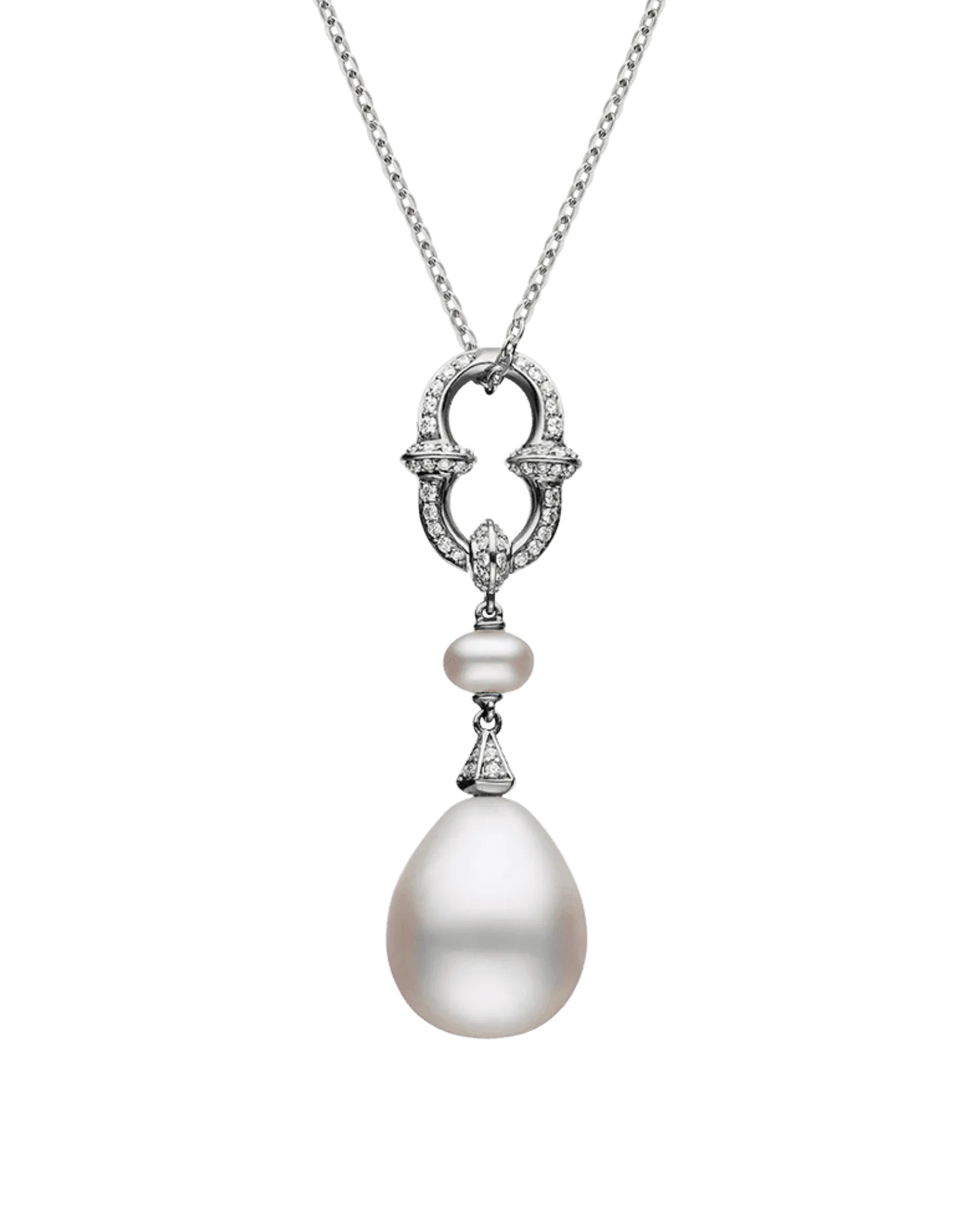Diamond Anchor Link Pearl Pendant | 15-16mm Drop Pearl, Diamond, and White Gold