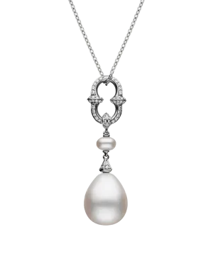 Diamond Anchor Link Pearl Pendant | 15-16mm Drop Pearl, Diamond, and White Gold