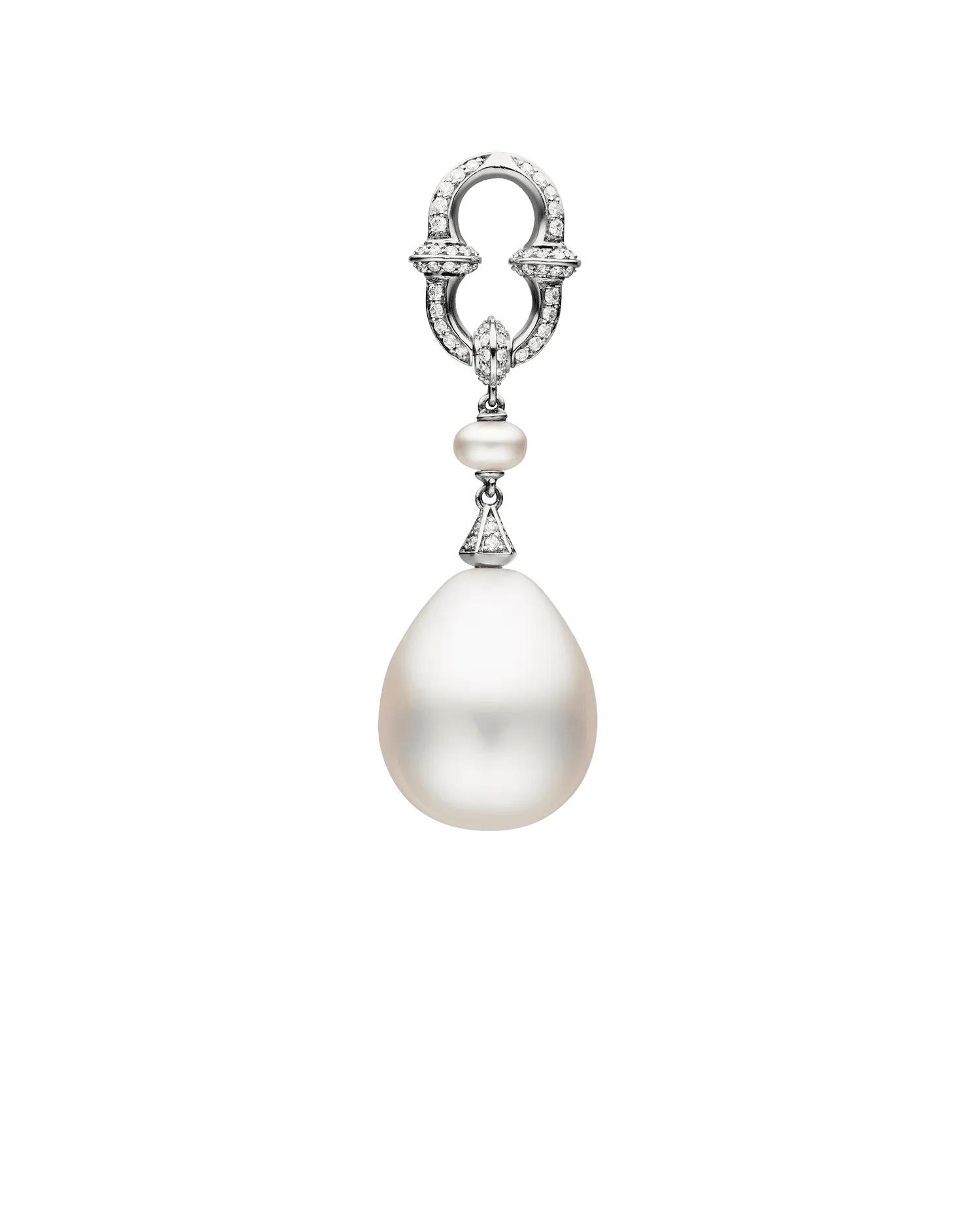 Diamond Anchor Link Pearl Pendant | 15-16mm Drop Pearl, Diamond, and White Gold