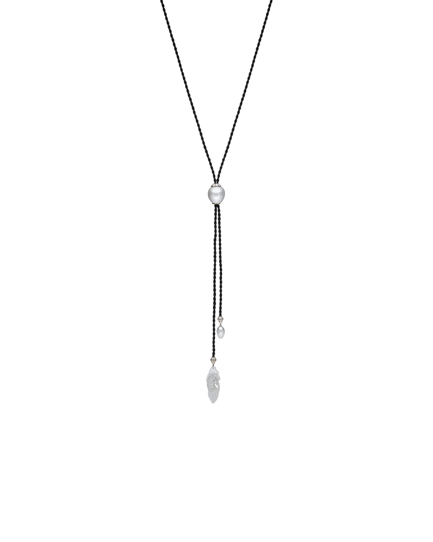 Diamond Feather Silk Pearl Necklace | 13mm Keshi Pearl, Mother of Pearl, and Yellow Gold