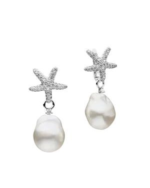 Diamond Starfish Pearls My Way Earrings | 14mm Baroque Pearls, Diamonds, and White Gold
