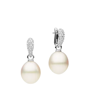 Diamond Touchstone Pearls My Way Earrings | 14mm Oval Pearls, Diamonds and White Gold