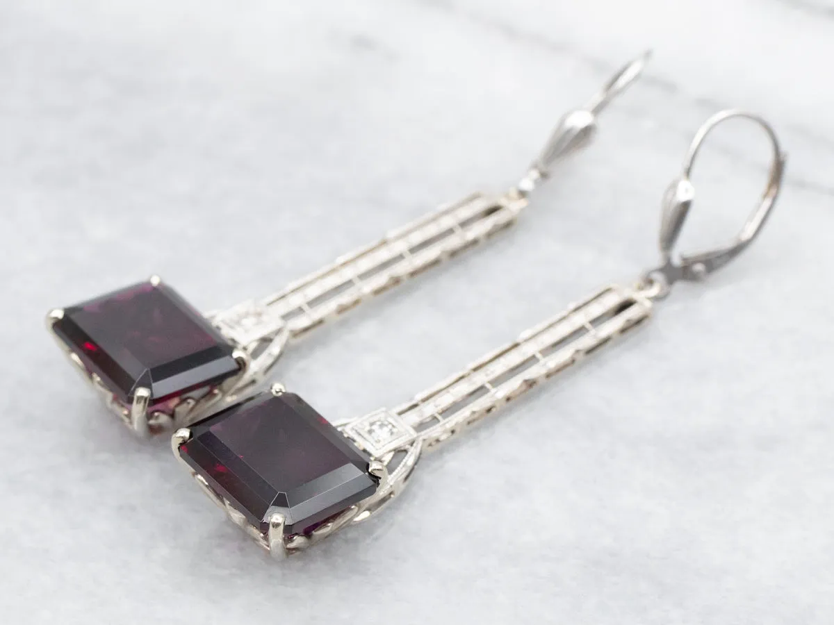 East to West Rhodolite Garnet and Diamond Drop Earrings