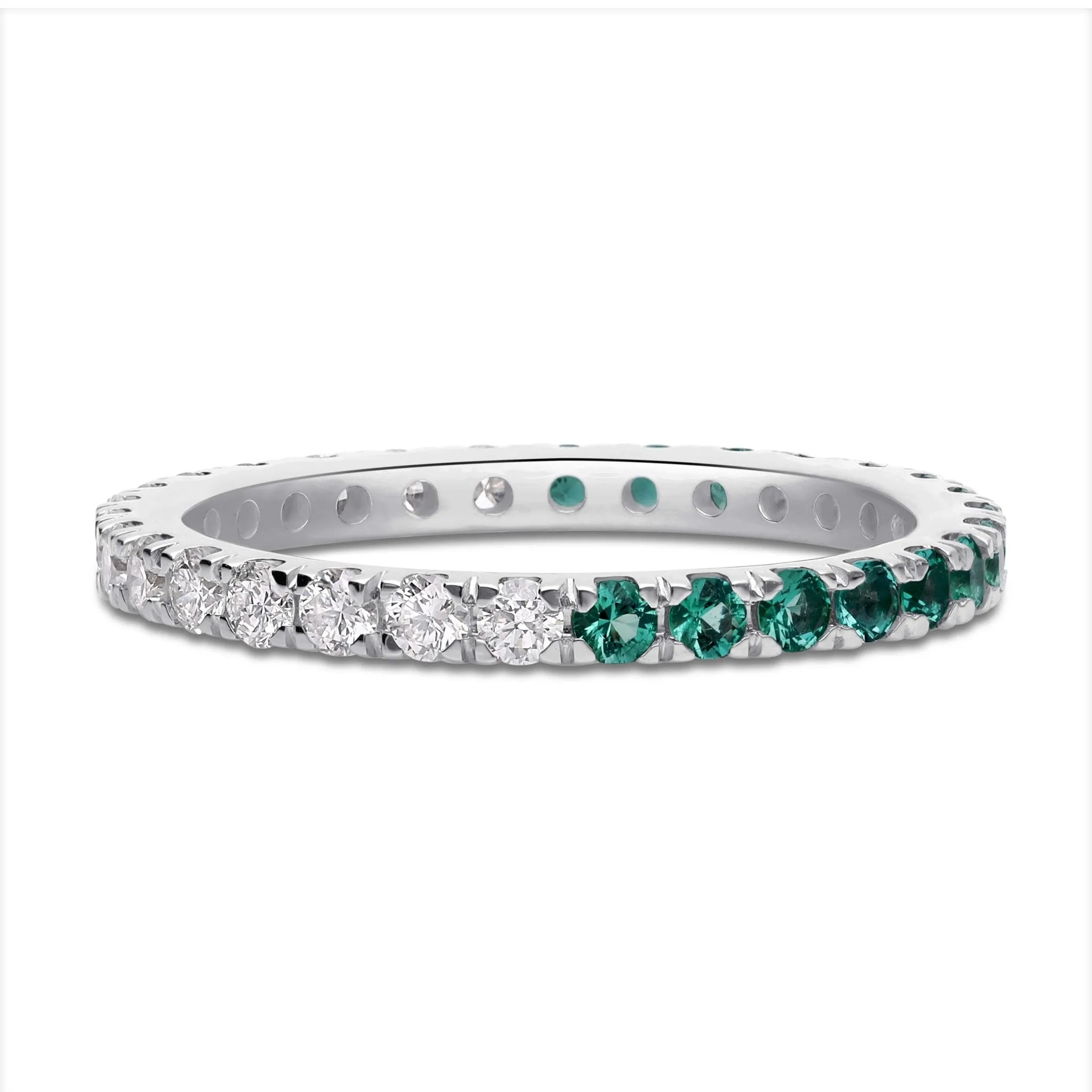 Emerald and Diamond Round Full Eternity Band- WG