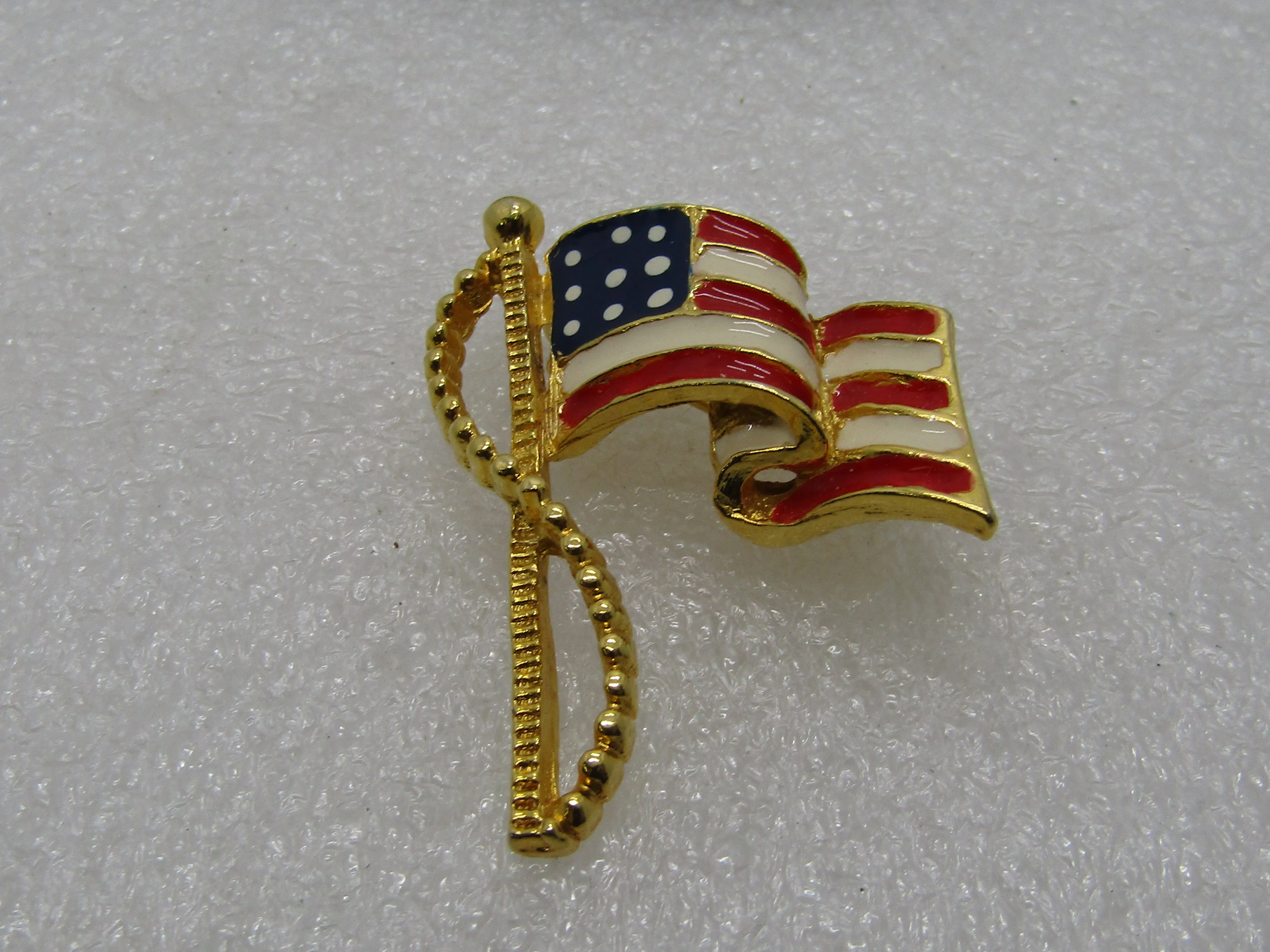 Enamel USA Flag Brooch, Gold Tone, 1.75" Tall