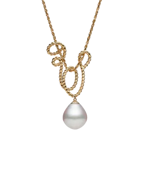 Entwined Rope Pearl Pendant | 16mm Oval Pearl and Yellow Gold
