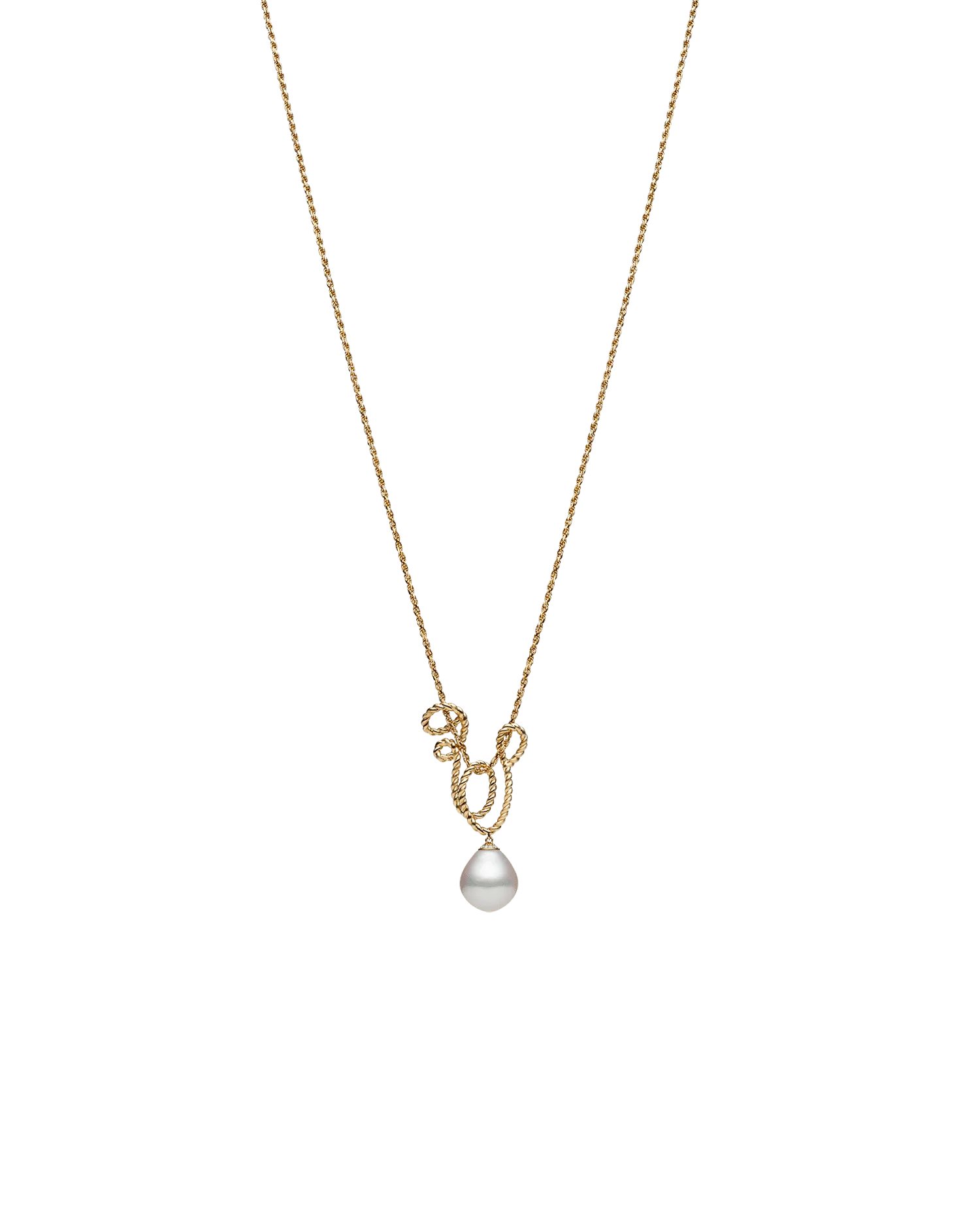 Entwined Rope Pearl Pendant | 16mm Oval Pearl and Yellow Gold