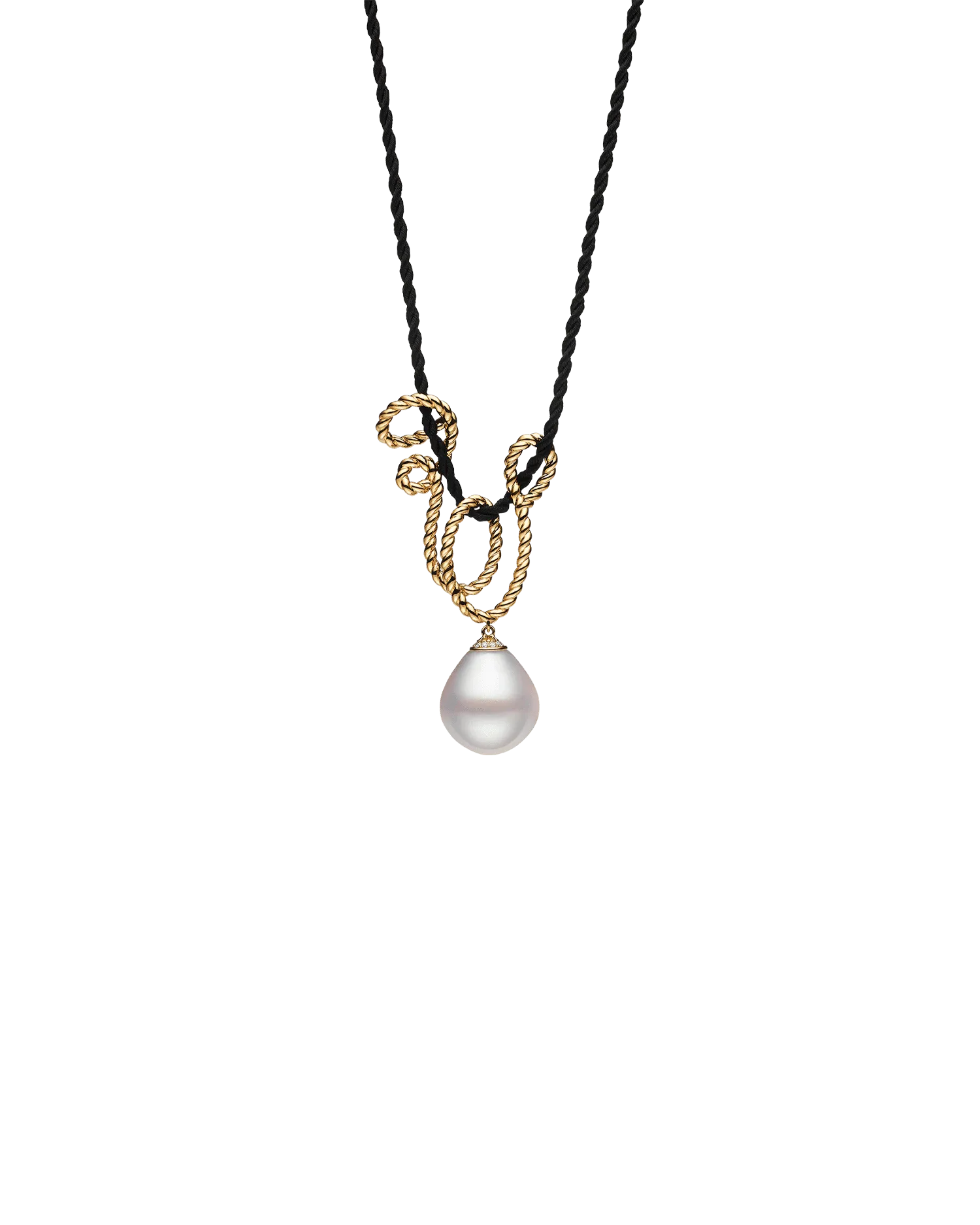 Entwined Rope Pearl Pendant | 16mm Oval Pearl and Yellow Gold