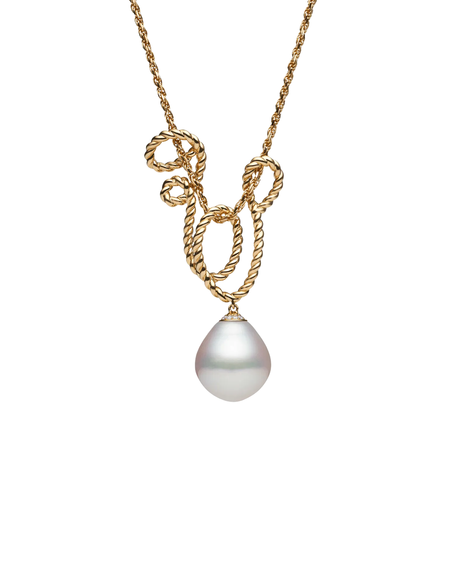 Entwined Rope Pearl Pendant | 16mm Oval Pearl and Yellow Gold