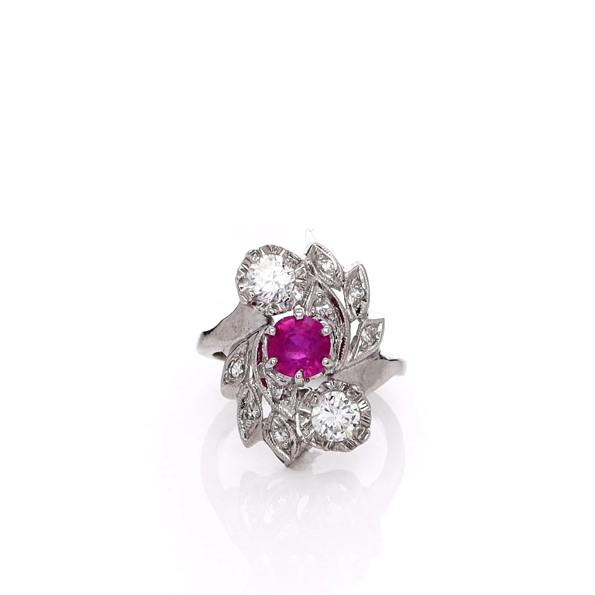 Estate 14 Karat White Gold Ruby & Diamond Cocktail Ring