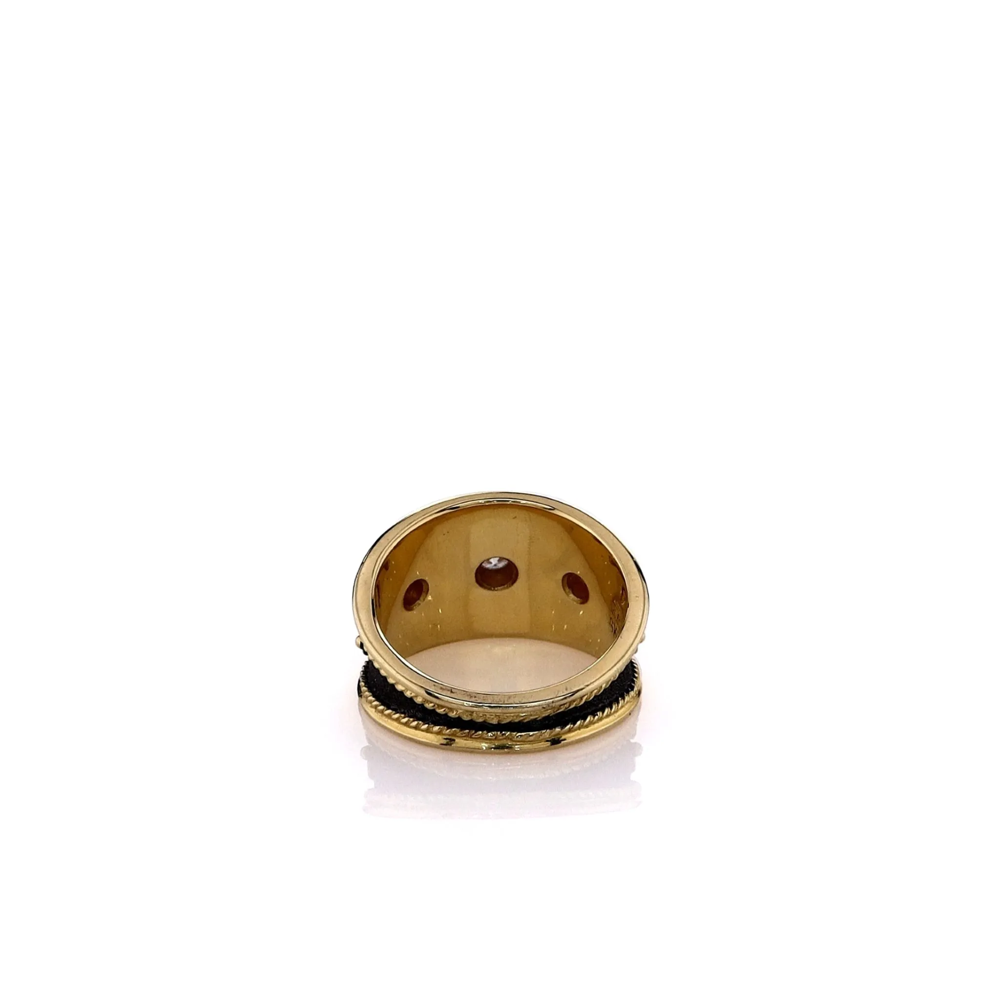 Estate 18k Yellow Gold Darkened Design Tapered Bezel-Set Diamond Ring