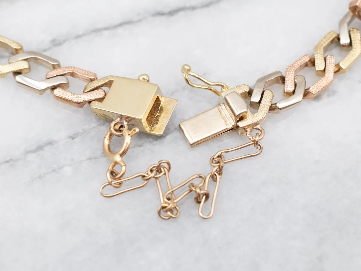 Fancy Tri Color Gold Diamond Shaped Link Bracelet