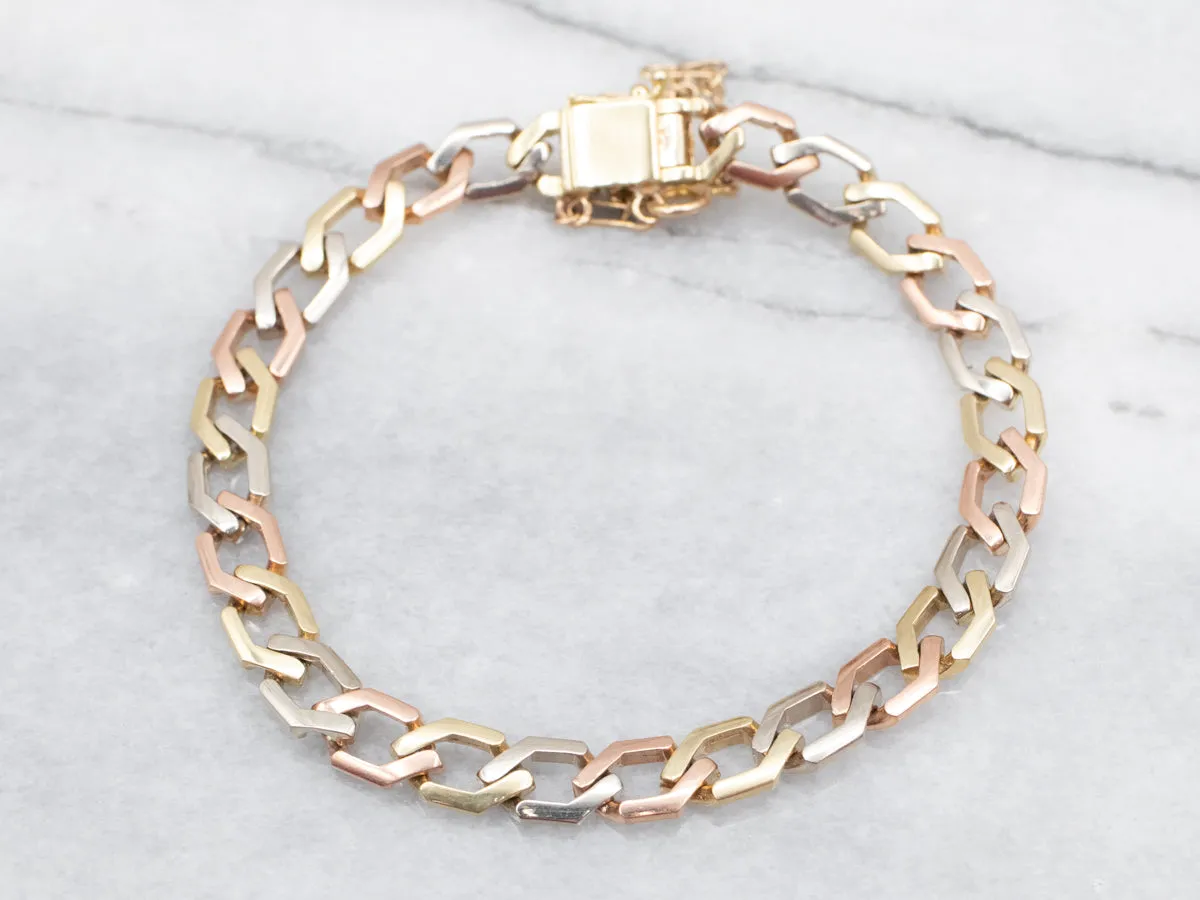 Fancy Tri Color Gold Diamond Shaped Link Bracelet
