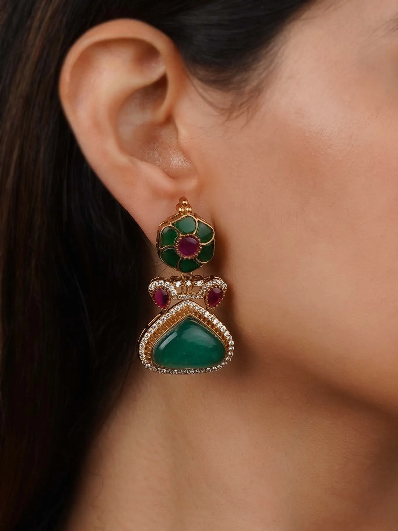 Gold Plated Faux Diamond Earrings - CZEAR558