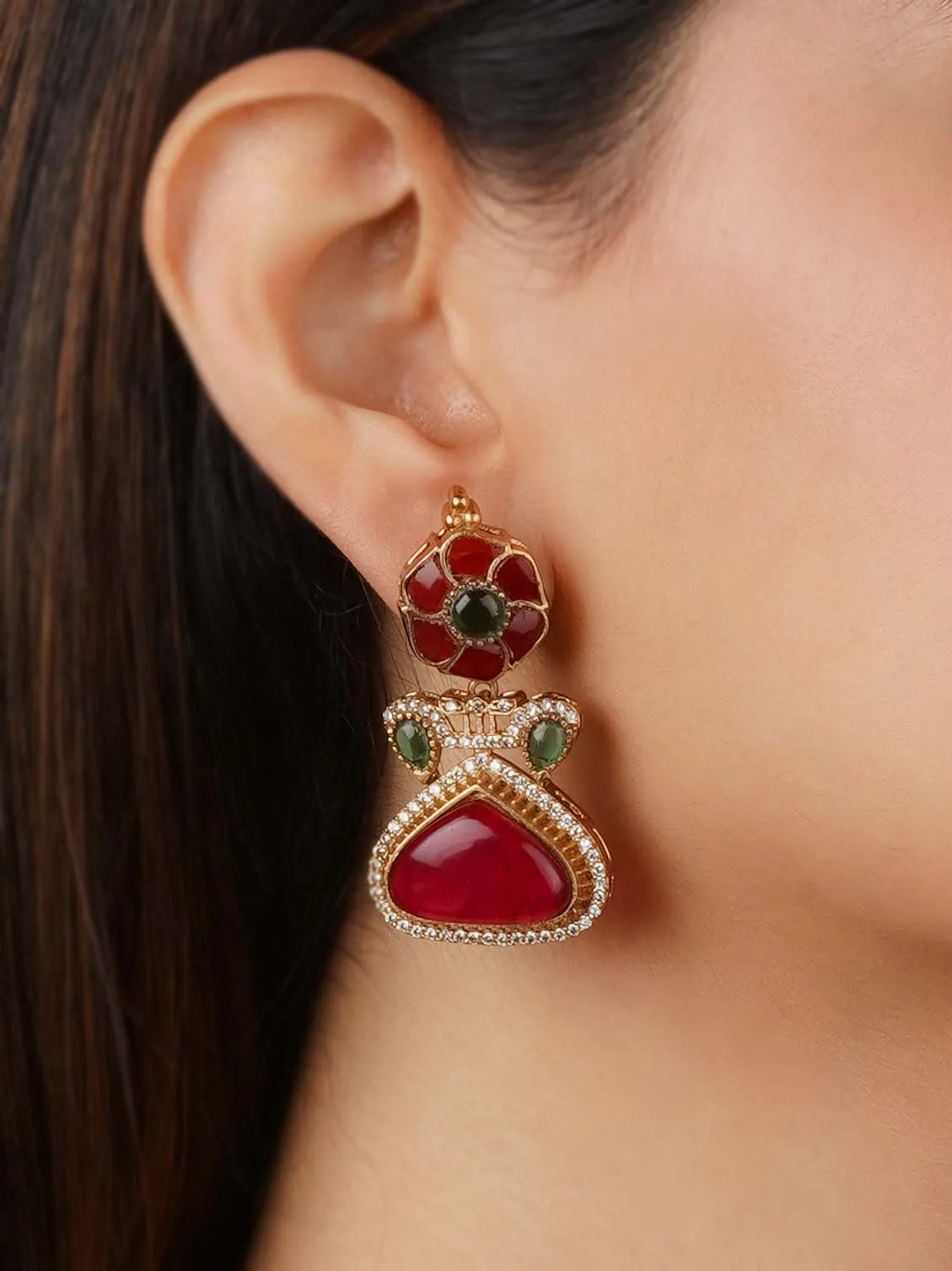 Gold Plated Faux Diamond Earrings - CZEAR558