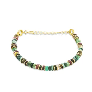 Gold-plated pearl bracelet 18k yellow gold assembled with emerald and tourmaline