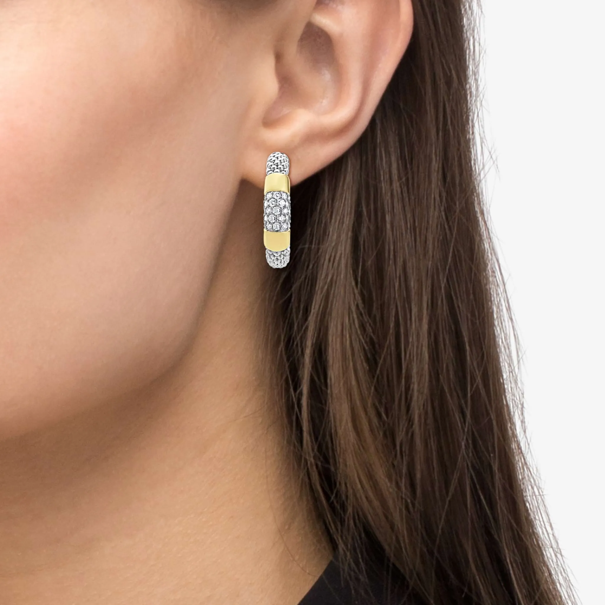 Gold Station Diamond Hoop Earrings