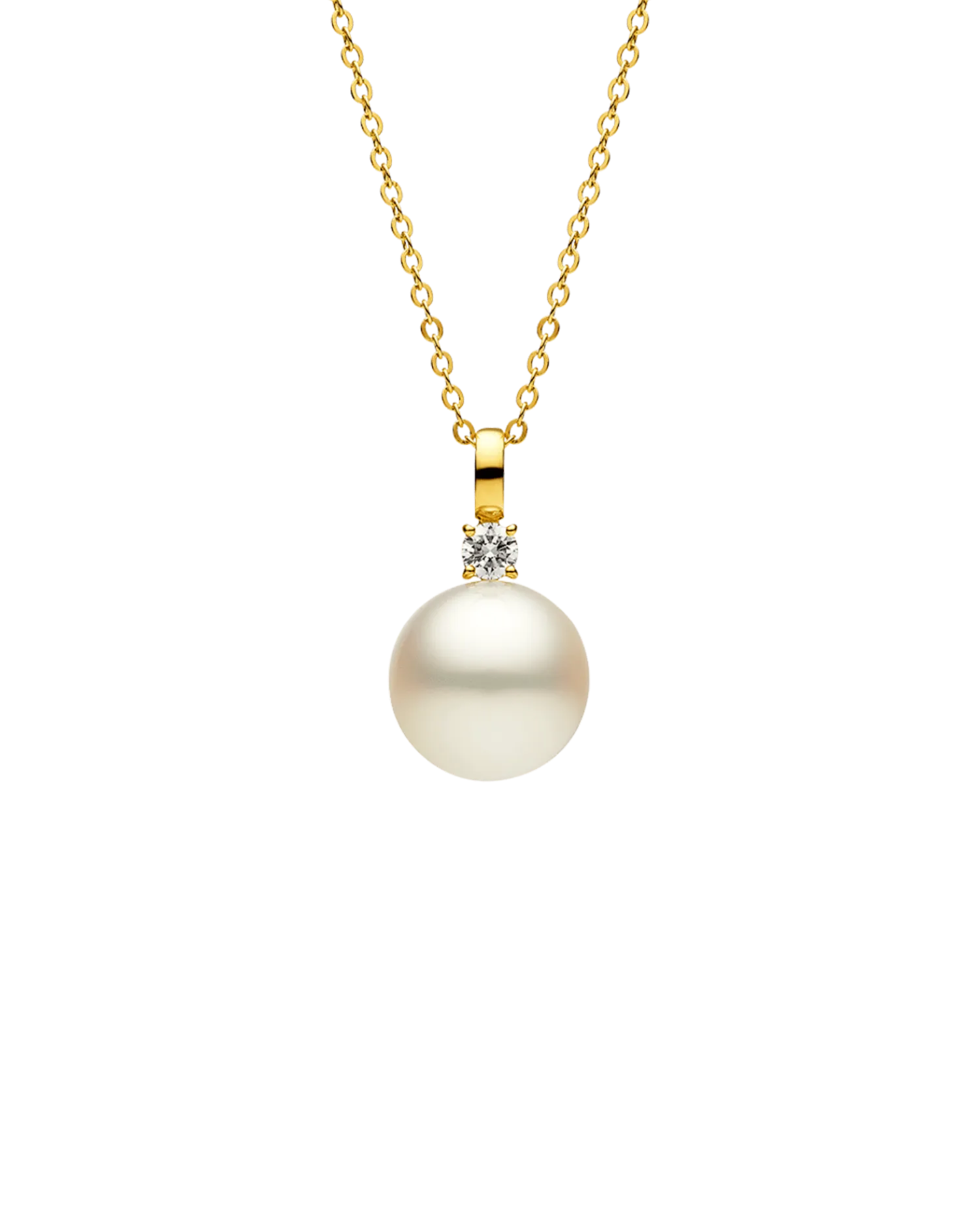 Grace Pearl Pendant | 14mm Round Pearl, Diamond, and Yellow Gold