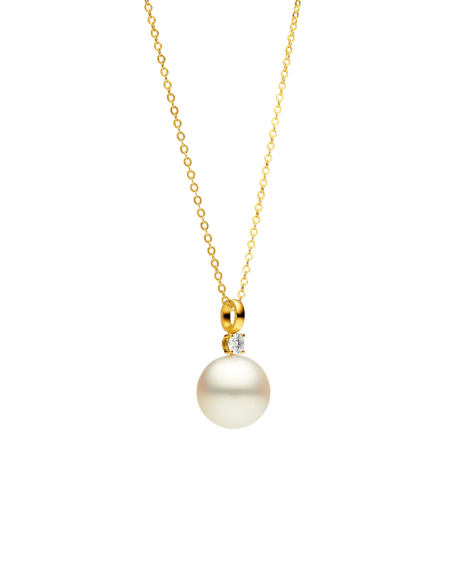 Grace Pearl Pendant | 14mm Round Pearl, Diamond, and Yellow Gold
