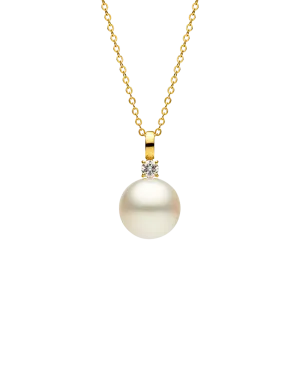 Grace Pearl Pendant | 14mm Round Pearl, Diamond, and Yellow Gold
